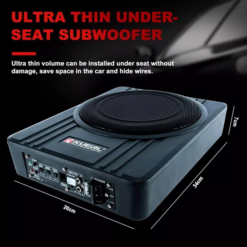 Yaeccc 10'' 800W Slim Under-Seat Subwoofer Powered Car Truck Sub