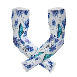 Dussdil Blue Cornflowers Butterflies Gardening Arm Sleeves Spring Floral Farm UV Sun Protection Cooling Arm Sleeves for Garden Farm Women Men with Thumb Hole