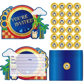 GZDUCK 20Pcs Hedgehog Birthday Invitations- Blue Hedgehog Invitations for Boys, Funny Greeting Cards, Cute Animal Birthday Party Invitations With Sticker Labels 20 Envelope Gifts for Boys Girls