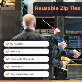 Harrier 8-inch Reusable UV Resistant Nylon Cable Zip Ties, Black, 250-Count