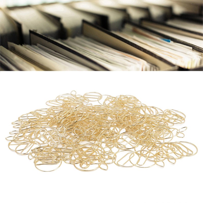100Pcs Gold Paper Clips Cute Shape Stainless Steel Multifunction Metal