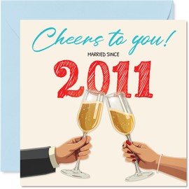 14th Anniversary Card for Women Men - Cheers! Married Since 2011 - Happy 14 Year Anniversary Card for Companion Boyfriend Wife Partner, 145mm Wedding Anniversaries Greeting Cards