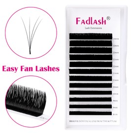 Fadlash Self-Fanning Eyelash Extension, Volume Eyelashes for Volume Technique, Eyelash Extensions, Easy Fan Lashes, 0.07 Thickness, Single Length, 1 Tray, Black (0.07 mm-L-mix8-14)