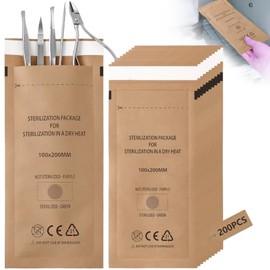 200PCS Bolsa de Papel Kraft Autosellante, Bolsa para Limpiar Uñas, | 100 X 200 mm, Resistente a Altas Temperaturas, Con Indicadores Luminosos, para Dental, Salones de Manicura