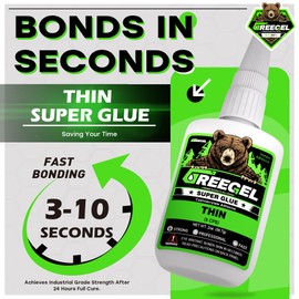 GREEGEL Super Glue Thin, Super Fast Cyanoacrylate Adhesive (CA) Instant Glue 2 Oz - Clear Superglue with Extra Gel for Wood, Ceramic, Plastic, Metal, Crafts, Quick Dry & Fixes (1 Pack)