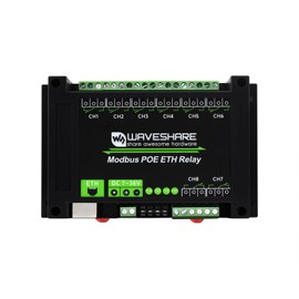 Waveshare 8-Ch Ethernet Relay Module, Modbus RTU/Modbus TCP Protocol, PoE Port Communication, with Various Isolation and Protection Circuits, Industrial Grade Rail-Mount Case