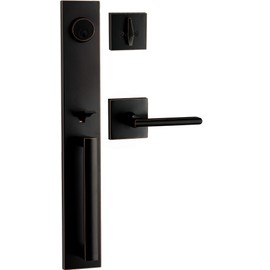 Berlin Modisch Full Escutcheon HandleSet Front Door Entry Handle and Deadbolt Lock Set Slim Square Single Cylinder Deadbolt and Lever Heavy Duty – Oil Rubbed Bronze Finish