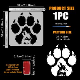 FINGERINSPIRE Paw Claw Stencil with 1Pc Plastic Paint Brush 11.8x11.8inch Reusable Wolf Howling Drawing Stencil Animal Theme Template for Painting on Wall Wood Furniture DIY Home Decoration