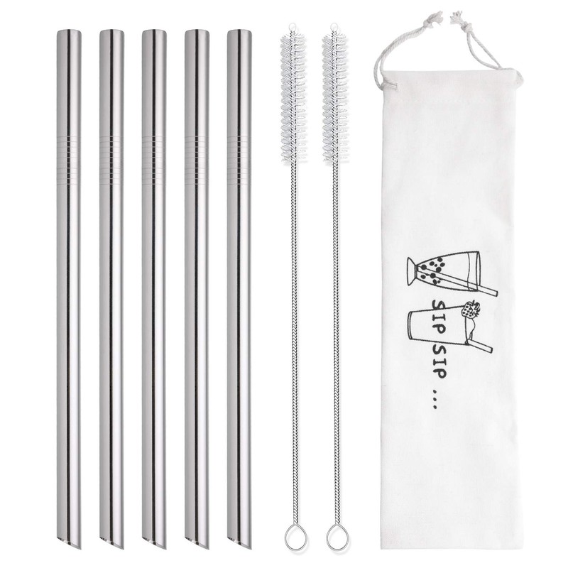 [Angled Tips] 5 Pcs 10" Reusable Bubble Tea Straws &