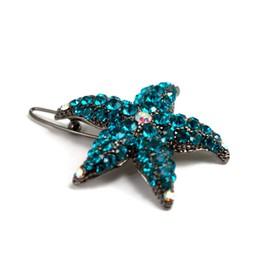 Double Accent Hair Jewelry Austrian Rhinestone Starfish Barrette Teal