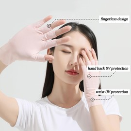 2 Pairs Sunblock-Fingerless Gloves for Woman UV-Sun-Protection Driving Gloves Half-Finger-Summer Glove Non-Slip for Outdoor-Cycling Manicures