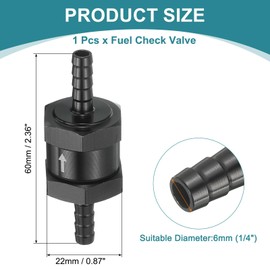 uxcell 6mm (1/4") Fuel Check Valve, Non-Return One Way Hose Check Valve, Aluminum Alloy Control Accessories for Petrol, Diesel, Gas, Oil, Air, Water, Black