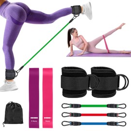 Ankle Resistance Bands with Cuffs, Ankle Straps Resistance Bands with 2 Glute Bands for Kickbacks Hip Gluteus Training for Women