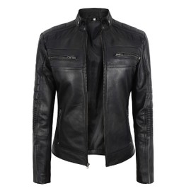 SpazeUp women vintage biker leather jacket