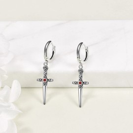 YAFEINI Sword Earrings Sterling Silver Gothic Sword Dangle Drop Earrings Vintage Punk Jewelry for Women, Sterling Silver, Cubic Zirconia