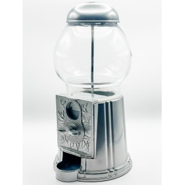 Medium Size 11" Metal and Glass Candy Gumball Machine, Silver Color
