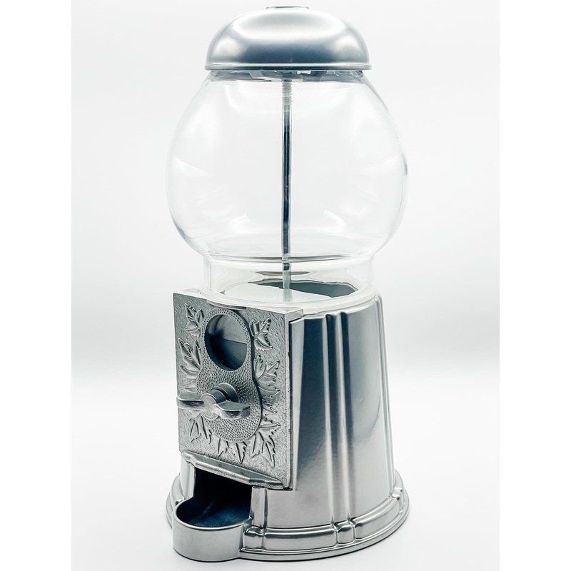 Medium Size 11" Metal and Glass Candy Gumball Machine, Silver
