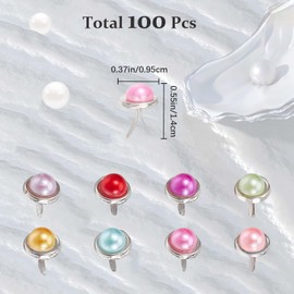 GORGECRAFT 100PCS Mini Brads Metal Paper Fasteners Iron Pearl Head Split Pins with Plastic Imitation Bead for Scrapbooking Photo Album Embellishment Wedding Supplies Puppy Dolls Decoration Half Round