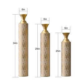 Udorich Elegant Metal Decorative Vases Set for Home Decoration, Centerpieces with Distressed Gold Finish, Set of 3 (25", 29", 34")