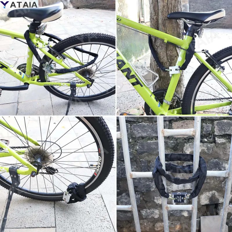 Candado Yataia Antirrobo Cadena 120cm Acero Bicicleta Moto Negro