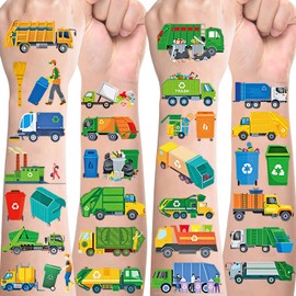 Garbage Car Tattoos for Children, 10 Sheets Garbage Truck Children's Tattoos, Skin-Friendly Set, Temporary Tattoos for Sticking, Party Bags, Children's Birthday Gifts, Party Decoration, Rubbish Car
