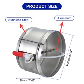 PATIKIL HVAC Duct Manual Volume Backdraft Damper, 12 Inch, Airflow Ducting Branch Vent Damper Air Control Valve, Adjustment Handle Stainless Steel, for HVAC