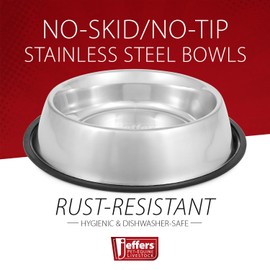 Jeffers No Skid/No Tip Stainless Steel Pet Bowl | 3 Quart | 77070 - Extra - Wide Rubber Base for Dogs & Cats | Durable, Non- Toxic, Rust Resistant & Dishwasher Safe
