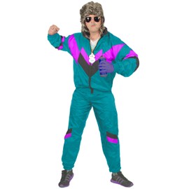 Foxxeo 80s Tracksuit Premium Costume for Men – Petrol Purple Black, Size: L