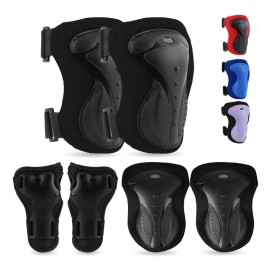 Trixter Kit De Protección Para Patinaje Para Adultos Adolescentes Color Negro. Equipo De Protección De 6 Piezas Rodilleras Coderas Y Muñequeras Para Bicicleta Scooter Skate Patineta