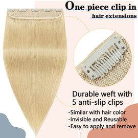 S-noilite One Piece Clip in Hair Extensions Real Human Hair One Piece/5 Clips 3/4 Full Head-Thicker Hair One Piece Human Hair Extensions Clip in One Hair Weft 16 Inch/80g (#06 Light Brown)