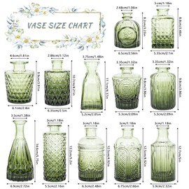 SUPMIND 12pcs Glass Bud Vase Set, Small Green Flower Vases for Centerpieces in Bulk, Mini Vintage Vase for Wedding, Home,Table Decoration