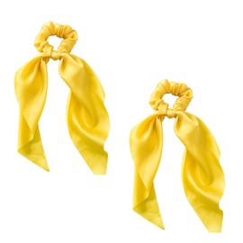 2Pcs Yellow Bow Satin Scrunchies,Satin Scrunchy,Ribbon Ponytail Scarf Hair Tie Rope Scrunchies Elastic Band Hair Scrunchy Bands Elastics and Ties for Women Girl Hair Accessories