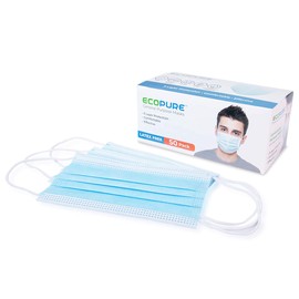 ECO Pure Sanitary Face Masks | Disposable 3-Ply Layer Breathable Comfortable Protective Face Masks, 50-Ct