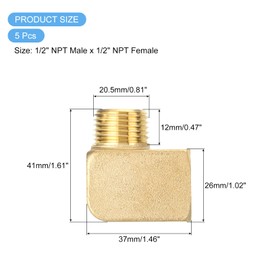 sourcing map Brass Pipe Fitting 90 Degree Barstock Street Elbow 1/2" NPT Pipe Connector for Gas, Air, Oil, Propane, 5pcs