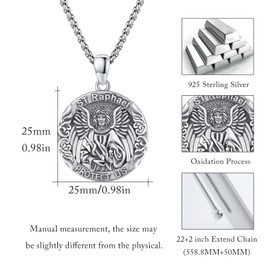 JFASHOP 925 Sterling Silver Saint Raphael Medal Protection Amulet Necklace Protection Catholic Lockets Chain Jewellery for Men Women, Silver