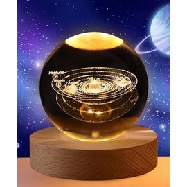 RUISTLI Lampara de Luna-Galaxia-Saturno-Sistema solar,Luna 3d Esfera Luna Crystal Glass Ball,Adecuado Como Luz de Noche y Lampara de Mesa de Noche,Dec