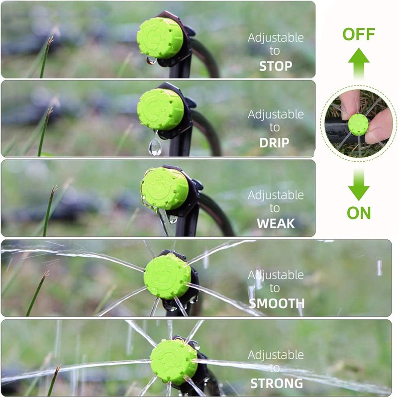 Rolcoassuns 100Pcs 1/4 Inch Adjustable Irrigation Drippers, 360° Micro Drip