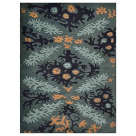 Hand Tufted Wool ECO-Friendly Area Rugs - 5'x8', Rectangle Shape, Black & Green, Floral Modern Design, High Pile Thick Handmade Area Rugs for Living Room, Bed Room (K00920)