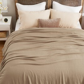 Bedsure GentleSoft 100% Cotton Blanket Queen Size for Bed - Breathable and Lightweight, Soft Cozy Textured Herringbone Woven Blanket for Summer, Taupe, 90x90 inches