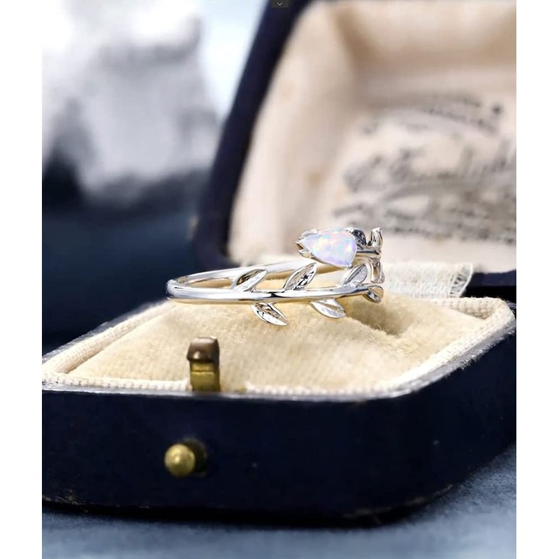 925 Sterling Silver Moonstone Ring Leaf Ring for Women Ring