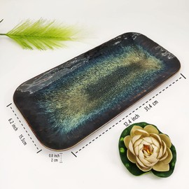 jinsongdafa Ceramic Serving Dinner Plate Set, 4-Piece for Main Meals, Tacos, Lunches, Snack, Platters - Microwave and Dishwasher Safe, Scratch Resistant, Kitchen Serving Dinnerware, Black 12.4 Inch