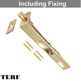 TERF® Traditional Vintage Style Polished Brass Flush Bolt 150mm [6''] Slide Door Bolt Latch Lock Concealed Door Flush Bolt Security Lever Action including Fixing Screw - Pack of 1
