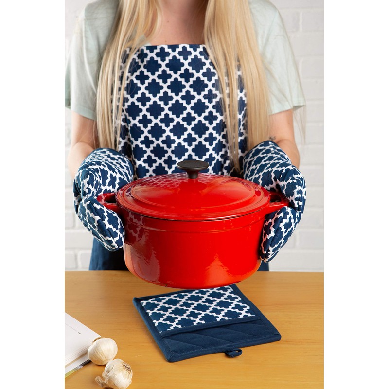 DII Lattice Basics Collection Kitchen Essentials, Oven Mitt Set, Nautical