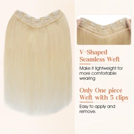 S-noilite Blonde Real Human Hair One Piece Clip in Hair Extensions 3/4 Full Head Clip on Remy Hair Extensions for Women Straight V Shaped Weft Invisible Clip in Hair Extensions(18",Platinum Blonde)