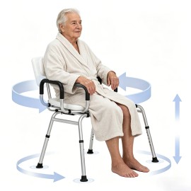 Adjust 360° Swivel Slid Shower Chair Tub Transfer Bench Bath Chair Non-Slip 350LBS Heavy Duty Ideal Bath Safety Seat for ElderlyMaterial: Aluminum Alloy, Color: White
