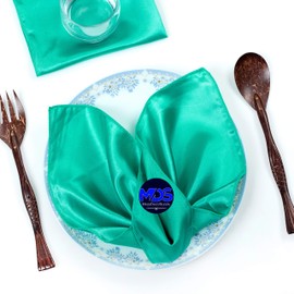MDS - Paquete de 25 servilletas de satén cuadradas de 12 x 12 pulgadas, pañuelo liso para bodas, baby shower, cumpleaños, fiesta, hogar, banquetes, decoración de mesa de comedor, color verde marino