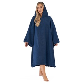 Brentfords Towel Poncho Adult Hooded Large Bath Swim Surf Beach Absorbent Dry Microfiber Changing Robe for Men Boys Quick Dry, Navy Blue