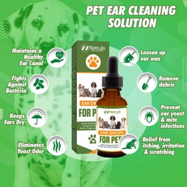 Natural Ear Cleaner for Dogs, Cats, Kitten, Puppy – Gentle Cleansing Ear Wash Solution Mite Infection & Yeast Treatment for Pets – Drying, Healing Medicinal Ear Cleaning Drops Made in USA