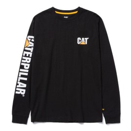 Caterpillar Men's Trademark Banner Long Sleeve Tee Shirts with Center Back Neck Wire Management Loop and CAT Logo, Black, X Large Tall