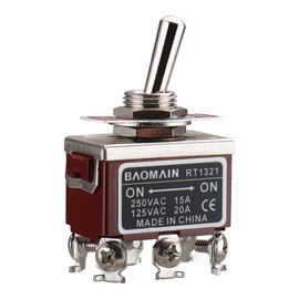 Baomain Toggle Switch DPDT ON/ON 2 Position 250VAC 15A 125VAC 20A 1/2" mounting Hole 6 Pin Screw Terminal RT1321 (1PCS)